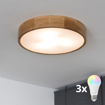 Brilagi - LED RGBW regulējama griestu lampa CARVALHO 3xE27/9W/230V 2700-6500K Wi-Fi, ozols Ø 47,5 cm
