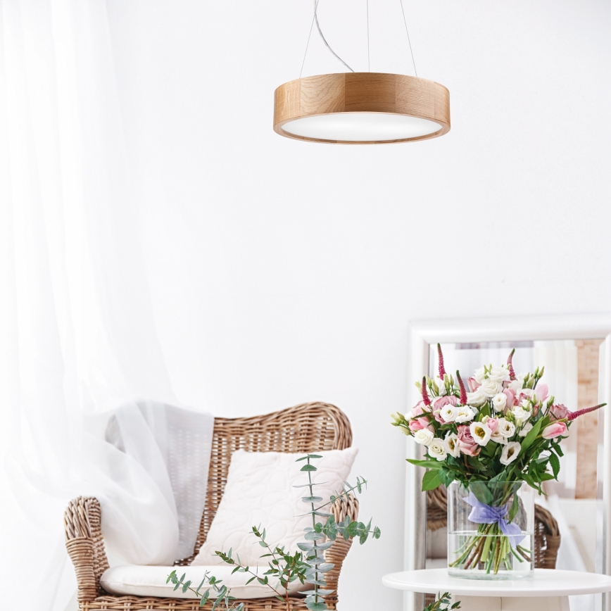 Brilagi - LED RGBW regulējama lustra uz troses CARVALHO 2xE27/15W/230V 2700-6500K Wi-Fi, ozols, Ø 37 cm