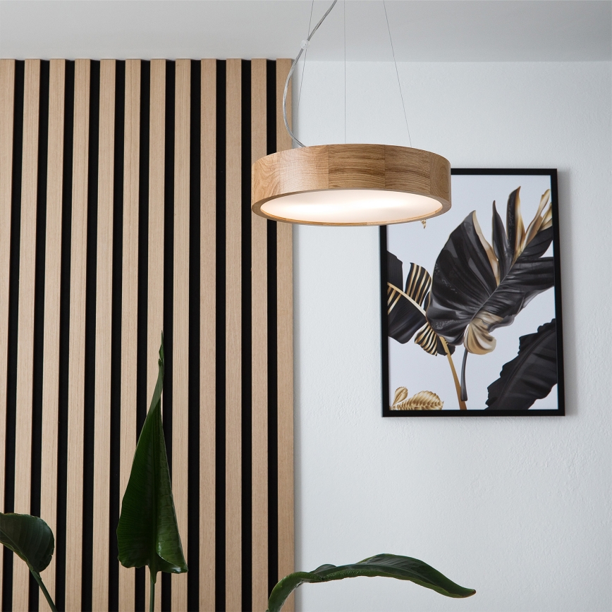 Brilagi - LED RGBW regulējama lustra uz troses CARVALHO 2xE27/9W/230V 2700-6500K Wi-Fi, ozols, Ø 37 cm