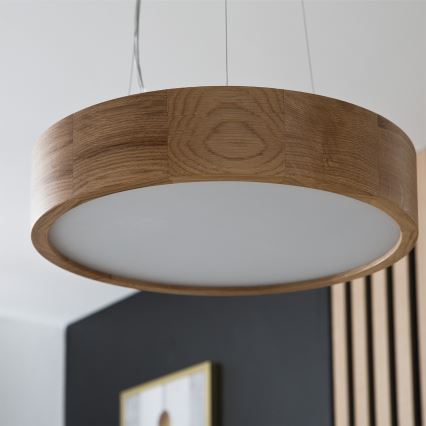 Brilagi - LED RGBW regulējama lustra uz troses CARVALHO 2xE27/9W/230V 2700-6500K Wi-Fi, ozols, Ø 37 cm