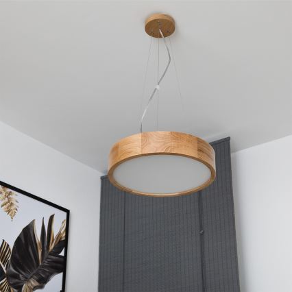 Brilagi - LED RGBW regulējama lustra uz troses CARVALHO 2xE27/9W/230V 2700-6500K Wi-Fi, ozols, Ø 37 cm