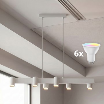 BRILAGI - LED RGBW regulējama lustra uz troses SELE 6xGU10/6,5W/230V 2700-6500K balta + tālvadība