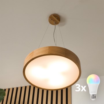 Brilagi - LED RGBW regulējama pakaramā lampa uz troses CARVALHO 3xE27/9W/230V 2700-6500K Wi-Fi ozols pr. 47,5 cm
