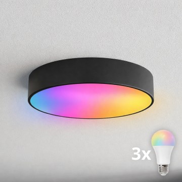 BRILAGI - LED RGBW regulējama vannas istabas griestu lampa CLARE 3xE27/12W/230V 2700-6500K Ø 40 cm IP54 melna