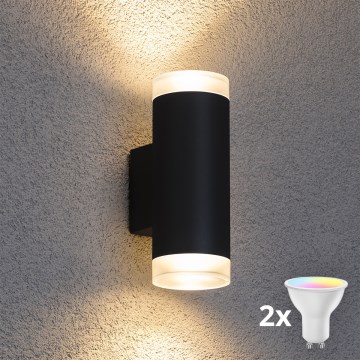 Brilagi - LED RGBW regulējams āra sienas gaismeklis MATERA 2xGU10/6W/230V 3000K IP54 melns + tālvadības pults