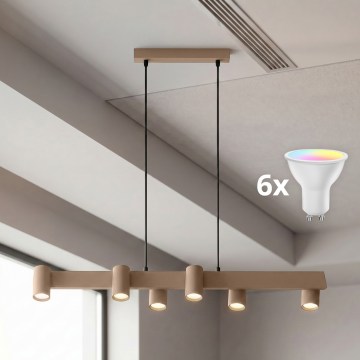 BRILAGI - LED RGBW regulējams piekaramais lustrs uz kabeļa SELE 6xGU10/6,5W/230V 2700-6500K bēšs + tālvadība
