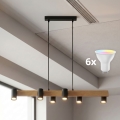 BRILAGI - LED RGBW regulējams piekaramais lustrs uz troses SELE 6xGU10/6,5W/230V 2700-6500K melns/ozola dekors + tālvadības pults