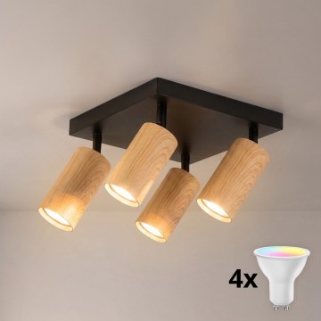 BRILAGI - LED RGBW regulējams punktveida gaismeklis SELE SQUARE 4xGU10/6,5W/230V 2700-6500K melns/ozola dekors