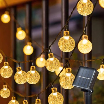 BRILAGI - LED saules darbināmā dekoratīvā virtene BUBBLE, 200 LED, 8 režīmi, 20 m, IP65, silti balta, 800 mAh