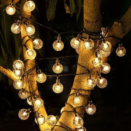 BRILAGI - LED saules darbināmā dekoratīvā virtene BUBBLE, 200 LED, 8 režīmi, 20 m, IP65, silti balta, 800 mAh