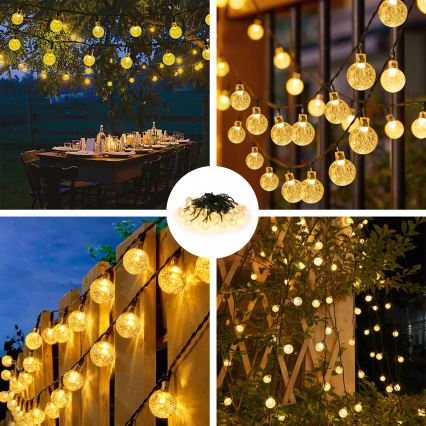 Brilagi - LED Saules enerģijas dekoratīva virtene BUBBLE 50xLED/8 funkcijas 7m IP65 silti balta 600 mAh