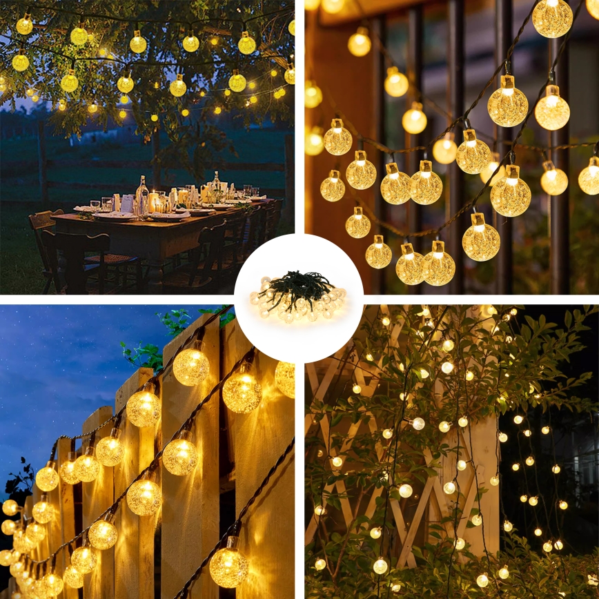 Brilagi - LED Saules enerģijas dekoratīva virtene BUBBLE 50xLED/8 funkcijas 7m IP65 silti balta 600 mAh