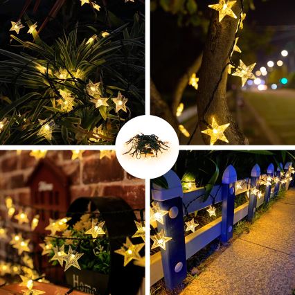 Brilagi - LED Saules enerģijas dekoratīva virtene STARS 50xLED/8 funkcijas 7m IP65 silti balta 600 mAh