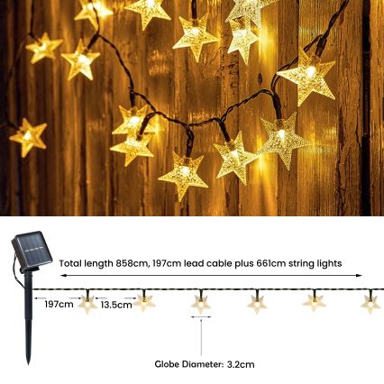 Brilagi - LED Saules enerģijas dekoratīva virtene STARS 50xLED/8 funkcijas 7m IP65 silti balta 600 mAh