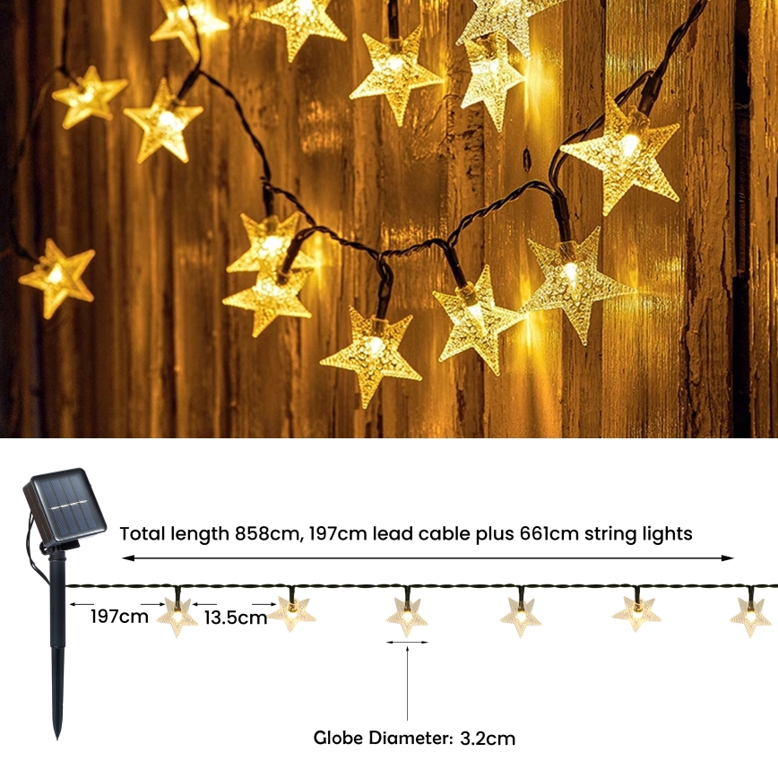 Brilagi - LED Saules enerģijas dekoratīva virtene STARS 50xLED/8 funkcijas 7m IP65 silti balta 600 mAh