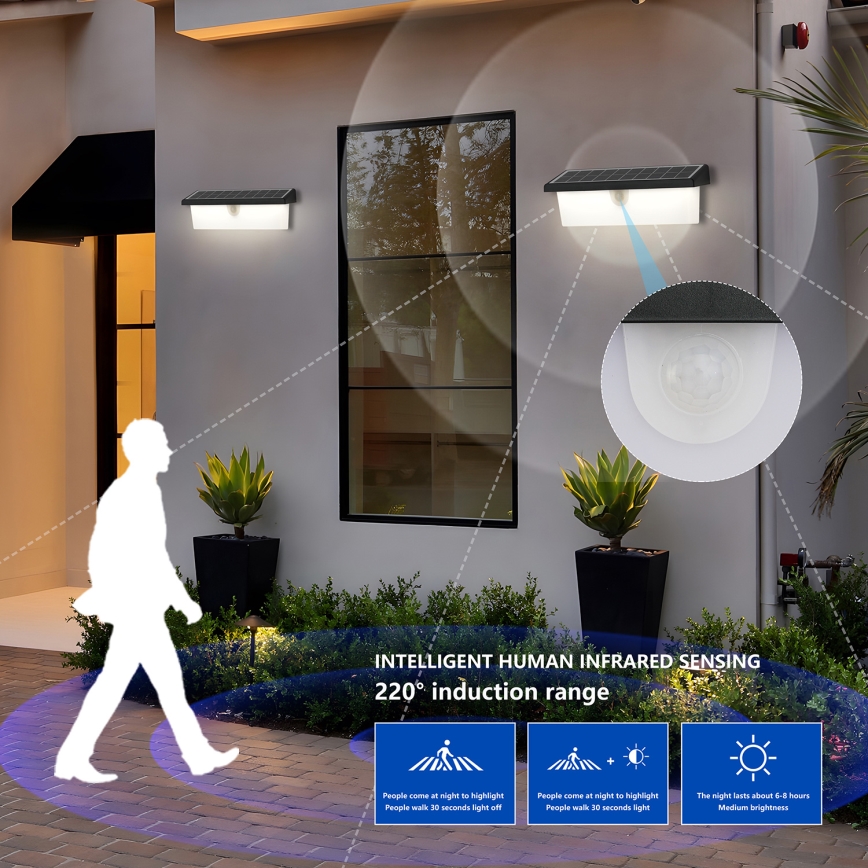 Brilagi - LED Saules enerģijas sienas lampa ar sensoru SAULE RAY LED/6W/3,7V 2200 mAh IP44