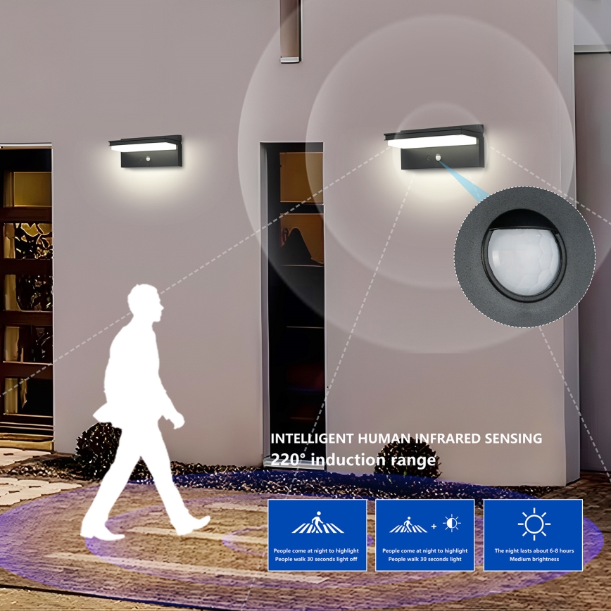 Brilagi - LED Saules enerģijas sienas lampa ar sensoru SAULE SENSE LED/10W/3,7V 4000 mAh IP44
