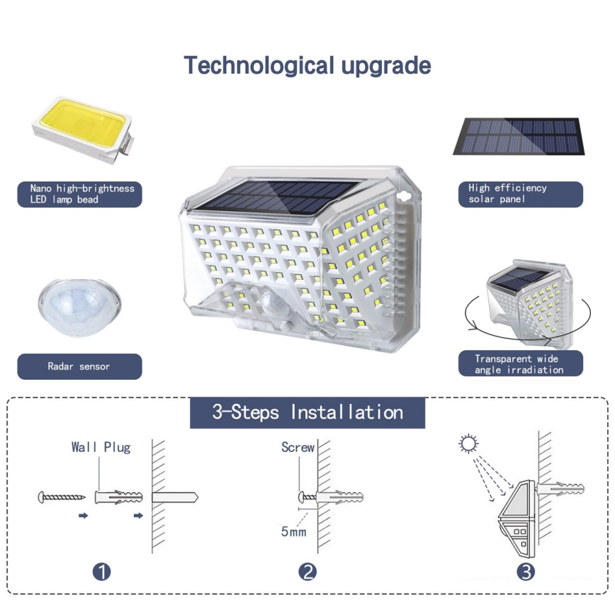 Brilagi - LED Saules enerģijas sienas lampa ar kustības un krēslas sensoru WALLIE LED/4W/5,5V 1200 mAh 6500K IP64 sudraba