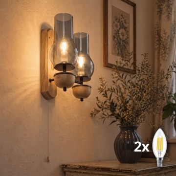 BRILAGI - LED sienas gaismeklis COTTAGE 2xE14/40W/230V ozols/dūmu pelēks