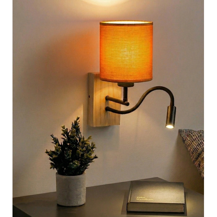 Brilagi - Elastīga LED sienas lampa NUBILA WOOD 1xE27/25W/230V + LED/3W ozols/melns/oranžs