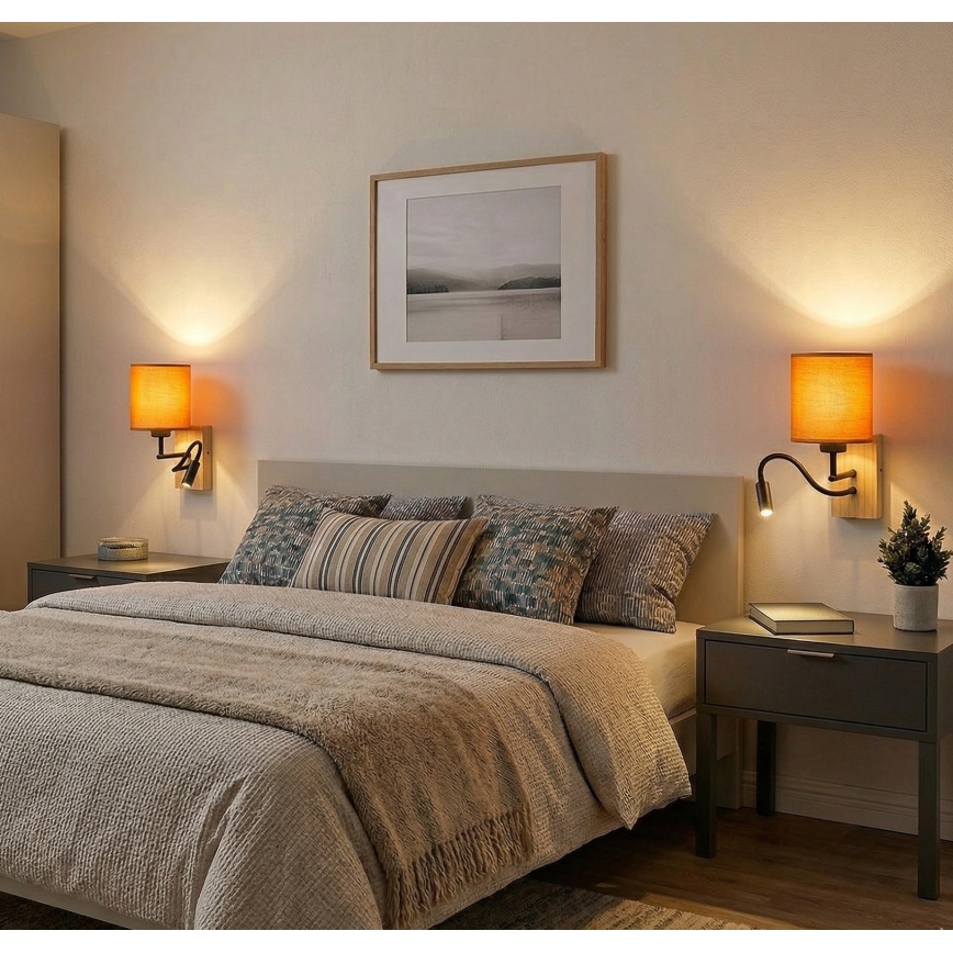 Brilagi - Elastīga LED sienas lampa NUBILA WOOD 1xE27/25W/230V + LED/3W ozols/melns/oranžs