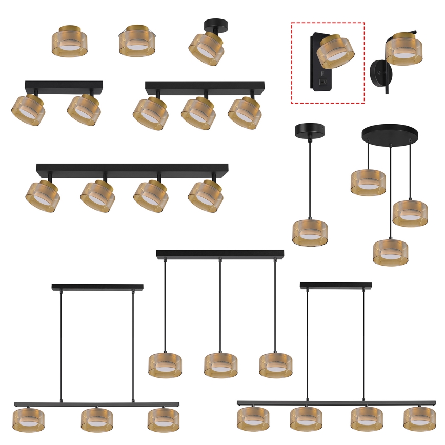 Brilagi - LED Sienas lampa ar USB portu AURA LUX 1xGX53/30W/230V melna/zelta