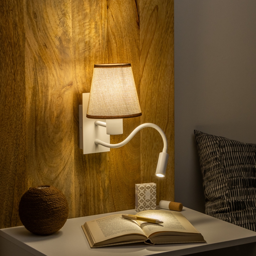 Brilagi - LED Pielāgojama sienas lampa NUBILA 1xE27/25W/230V + LED/3W balta/brūna