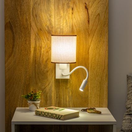Brilagi - LED Pielāgojama sienas lampa NUBILA 1xE27/25W/230V + LED/3W balta/brūna