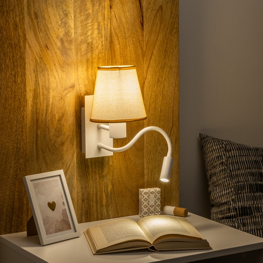 Brilagi - LED Pielāgojama sienas lampa NUBILA 1xE27/25W/230V + LED/3W balta/gaiši brūna
