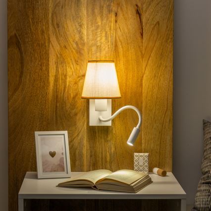 Brilagi - LED Pielāgojama sienas lampa NUBILA 1xE27/25W/230V + LED/3W balta/gaiši brūna