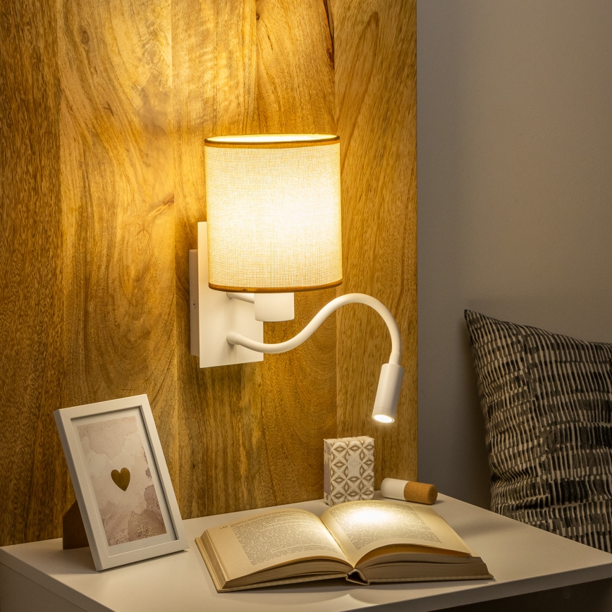 Brilagi - LED Pielāgojama sienas lampa NUBILA 1xE27/25W/230V + LED/3W balta/gaiši brūna