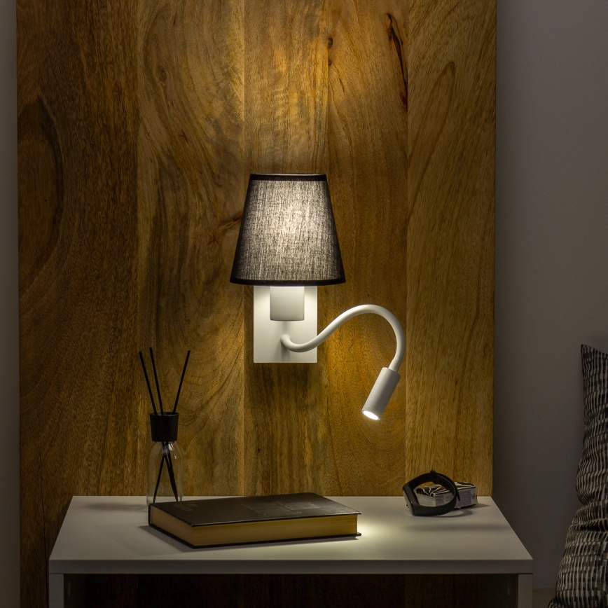 Brilagi - LED Pielāgojama sienas lampa NUBILA 1xE27/25W/230V + LED/3W balta/melna