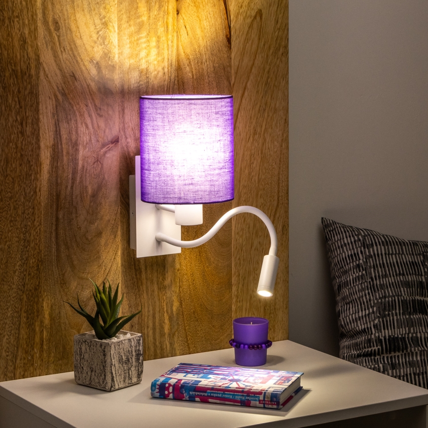 Brilagi - LED Pielāgojama sienas lampa NUBILA 1xE27/25W/230V + LED/3W balta/violeta