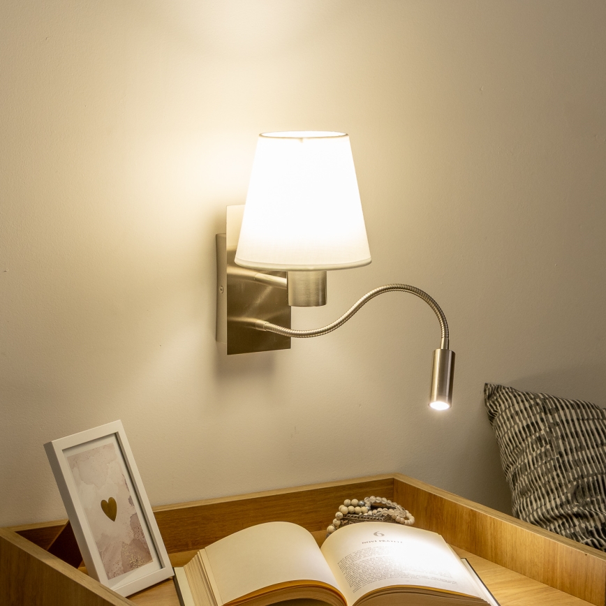 Brilagi - LED Pielāgojama sienas lampa NUBILA 1xE27/25W/230V + LED/3W matēts hroms/balta