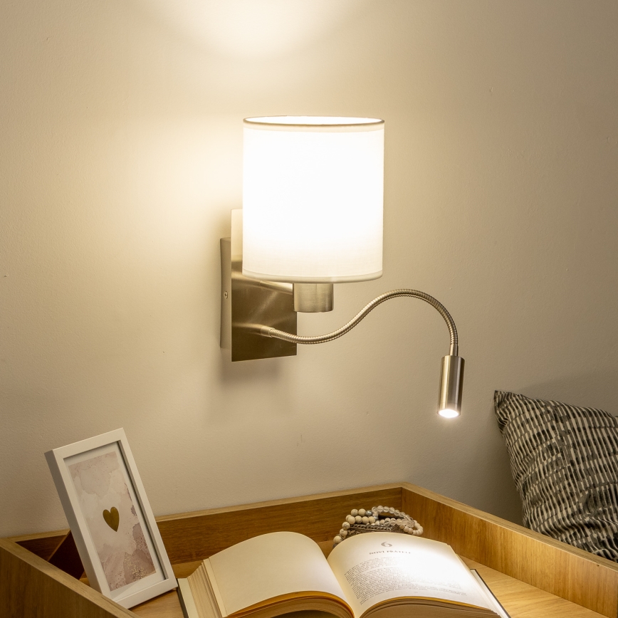 Brilagi - LED Pielāgojama sienas lampa NUBILA 1xE27/25W/230V + LED/3W matēts hroms/balta