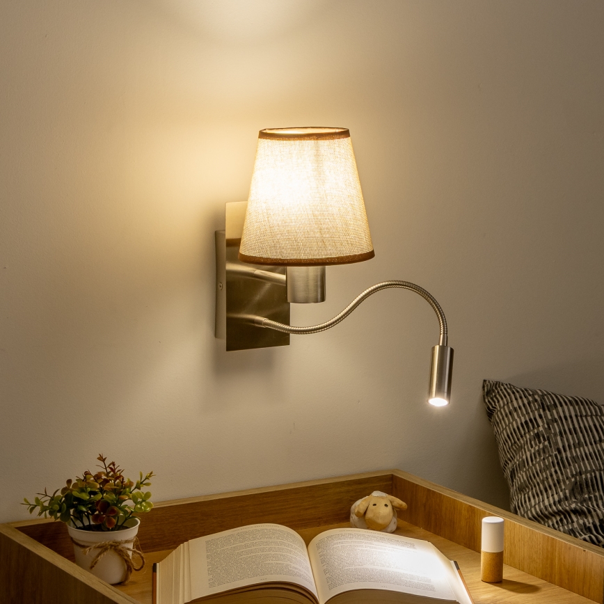 Brilagi - LED Pielāgojama sienas lampa NUBILA 1xE27/25W/230V + LED/3W matēts hroms/brūna