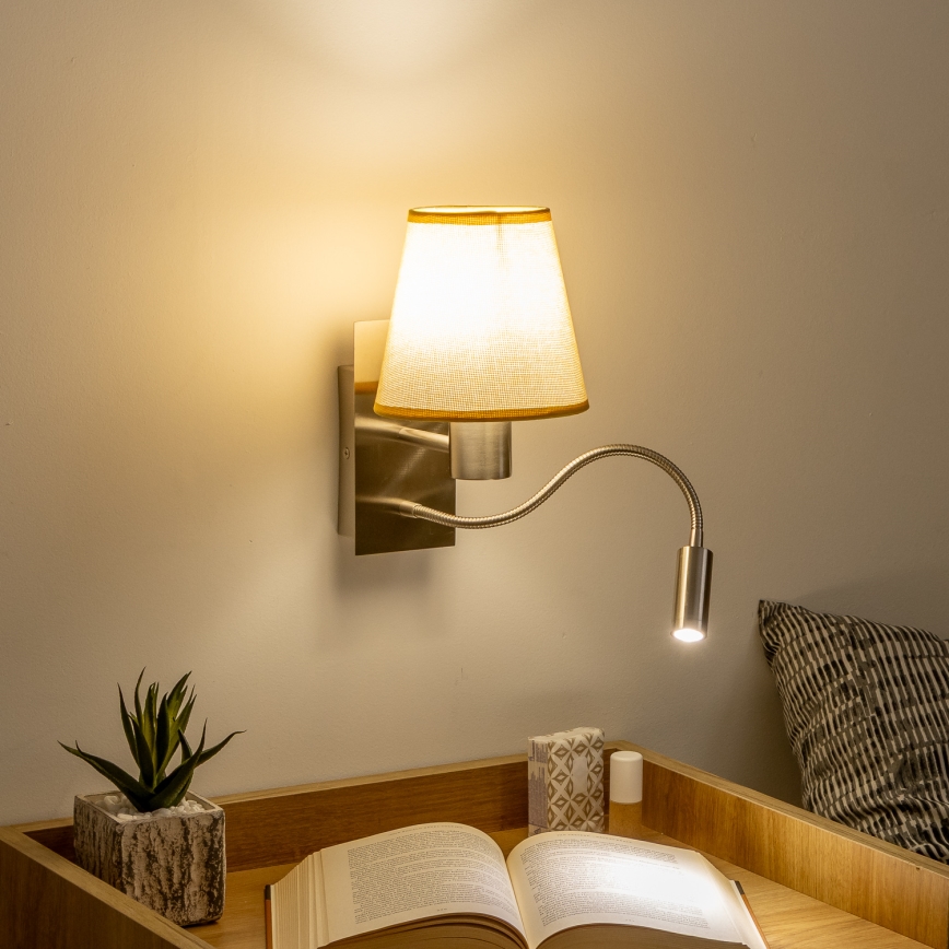 Brilagi - LED Pielāgojama sienas lampa NUBILA 1xE27/25W/230V + LED/3W matēts hroms/gaiši brūna
