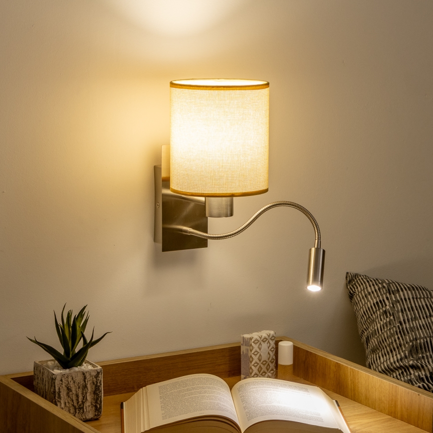 Brilagi - LED Pielāgojama sienas lampa NUBILA 1xE27/25W/230V + LED/3W matēts hroms/gaiši brūna