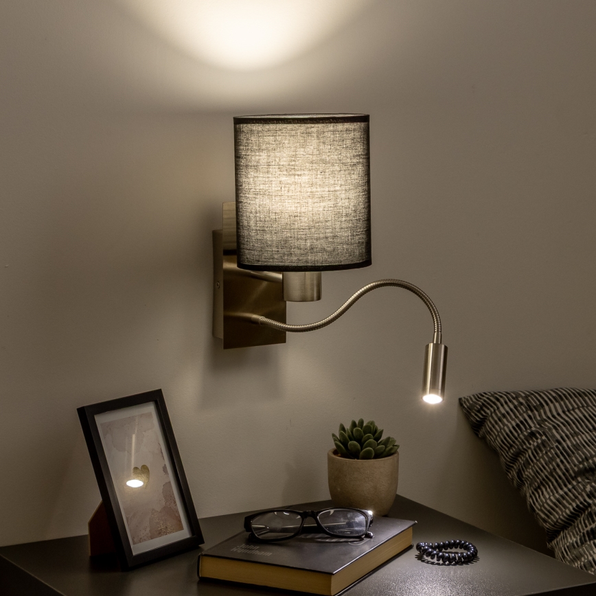 Brilagi - LED Pielāgojama sienas lampa NUBILA 1xE27/25W/230V + LED/3W matēts hroms/melna