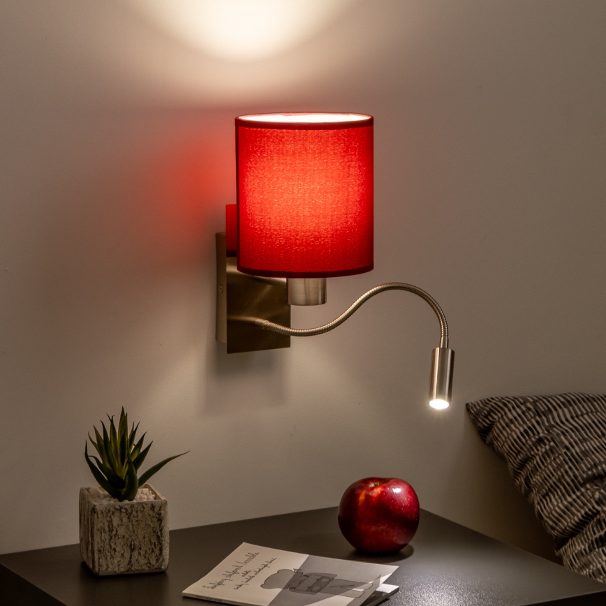 Brilagi - LED Pielāgojama sienas lampa NUBILA 1xE27/25W/230V + LED/3W matēts hroms/Pompejas sarkana