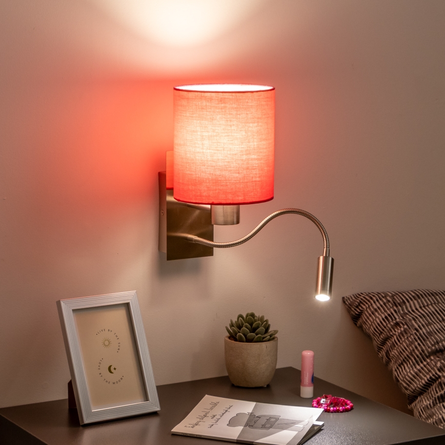 Brilagi - LED Pielāgojama sienas lampa NUBILA 1xE27/25W/230V + LED/3W matēts hroms/rozā