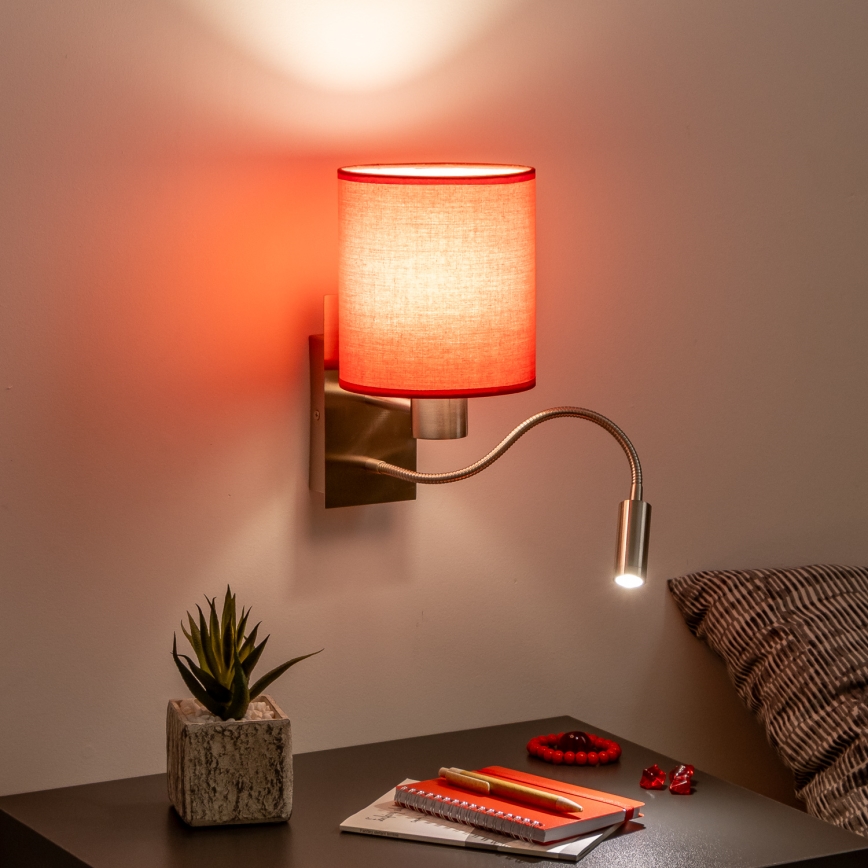 Brilagi - LED Pielāgojama sienas lampa NUBILA 1xE27/25W/230V + LED/3W matēts hroms/sarkana