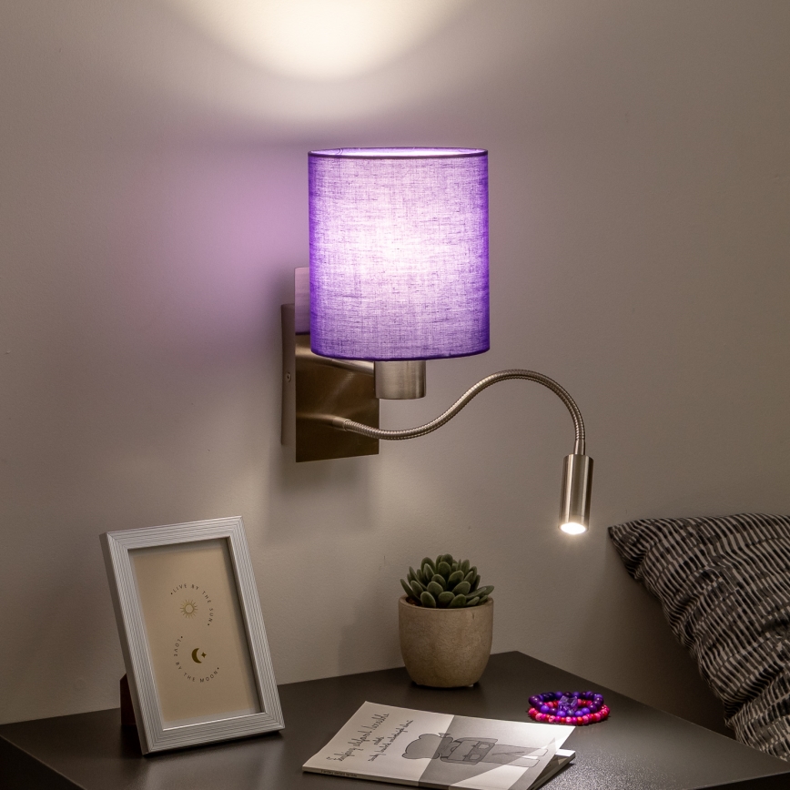 Brilagi - LED Pielāgojama sienas lampa NUBILA 1xE27/25W/230V + LED/3W matēts hroms/violeta