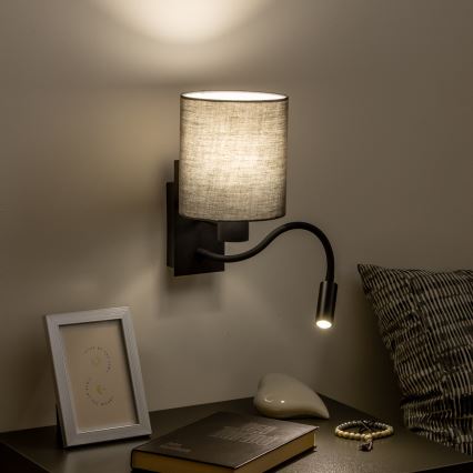 Brilagi - LED Pielāgojama sienas lampa NUBILA 1xE27/25W/230V + LED/3W melna/antracīta