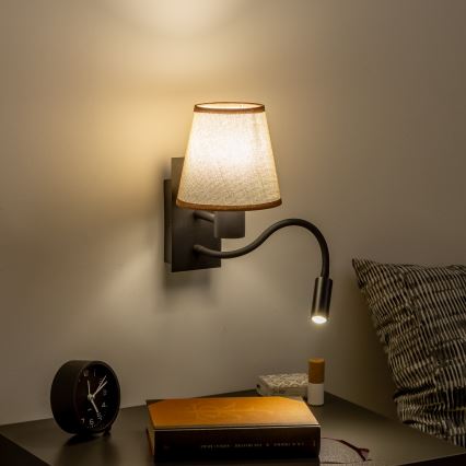Brilagi - LED Pielāgojama sienas lampa NUBILA 1xE27/25W/230V + LED/3W melna/brūna