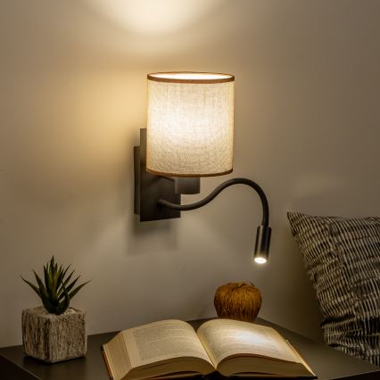 Brilagi - LED Pielāgojama sienas lampa NUBILA 1xE27/25W/230V + LED/3W melna/brūna