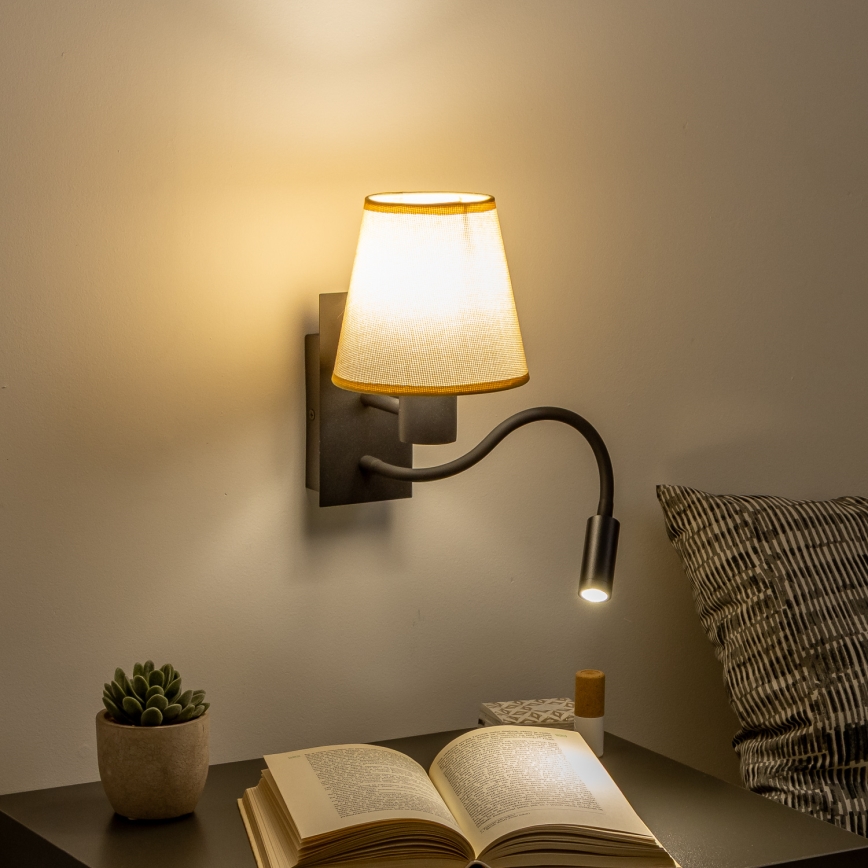 Brilagi - LED Pielāgojama sienas lampa NUBILA 1xE27/25W/230V + LED/3W melna/gaiši brūna