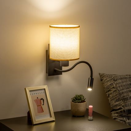 Brilagi - LED Pielāgojama sienas lampa NUBILA 1xE27/25W/230V + LED/3W melna/gaiši brūna