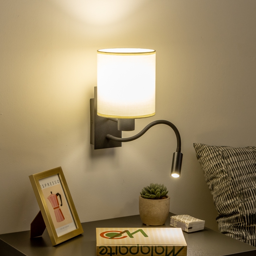 Brilagi - LED Pielāgojama sienas lampa NUBILA 1xE27/25W/230V + LED/3W melna/krēmkrāsa