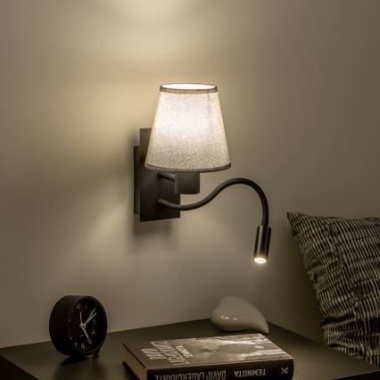 Brilagi - LED Pielāgojama sienas lampa NUBILA 1xE27/25W/230V + LED/3W melna/pelēka